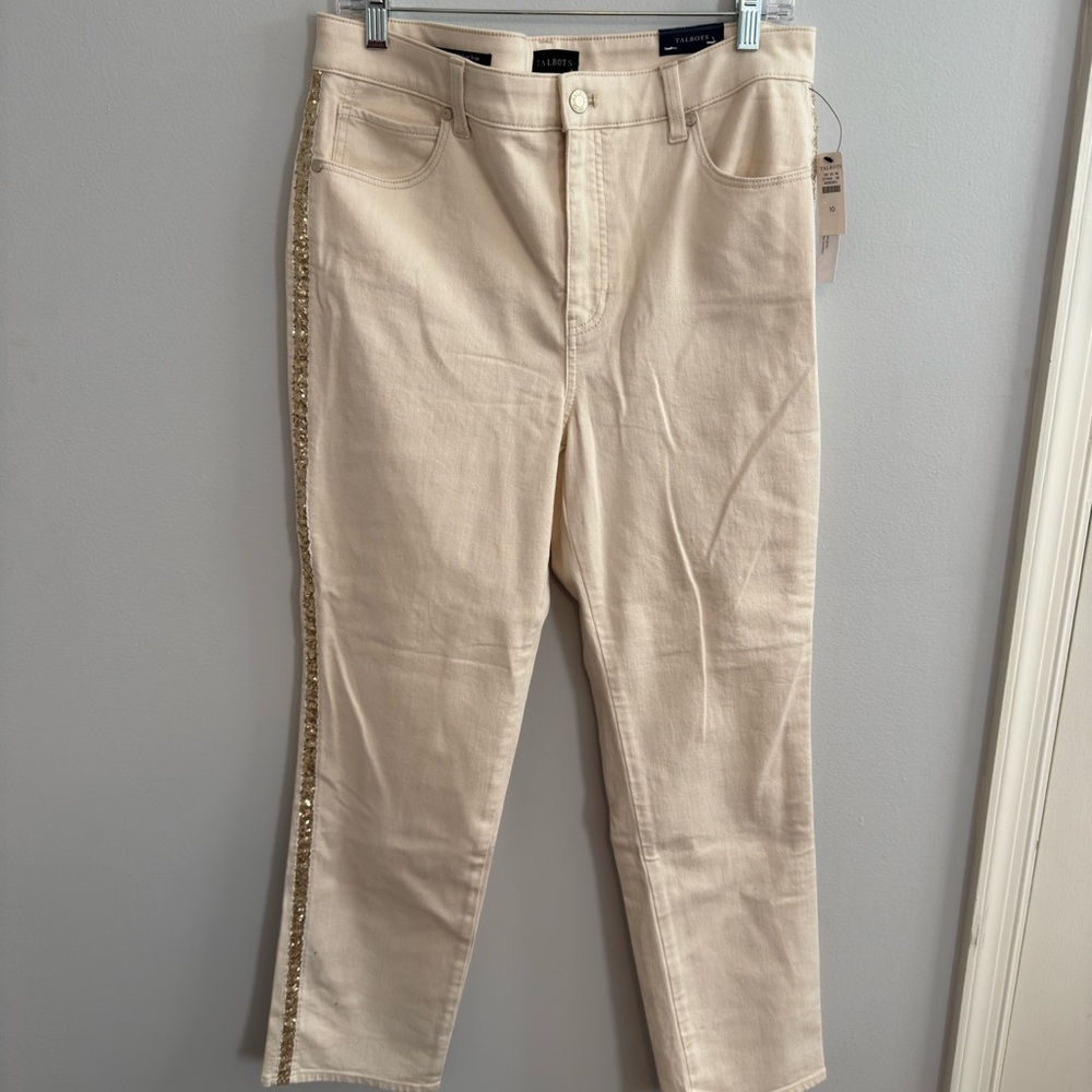 Talbots Cream Gold Sparkle Jeans